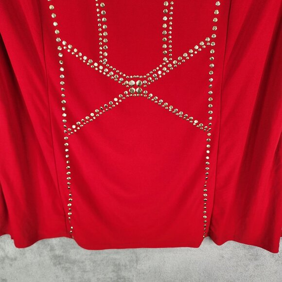 Women's Red Antthony Blouse Top Shirt Studded Short Sleeve Rround Neck Size XL - Picture 3 of 12